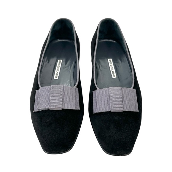 Manolo Blahnik Black Suede Black Tie Opera Pumps Loafers Formal Dress Shoes sz 9 - Picture 4 of 11